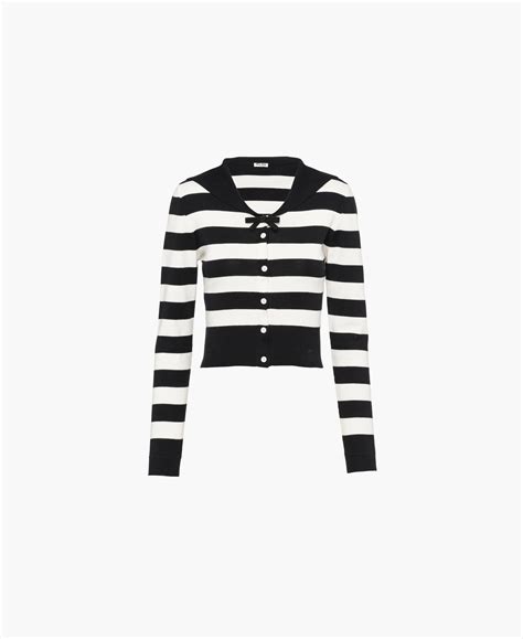 miu miu intarsia cotton cardigan|sailor inspired cardigans.